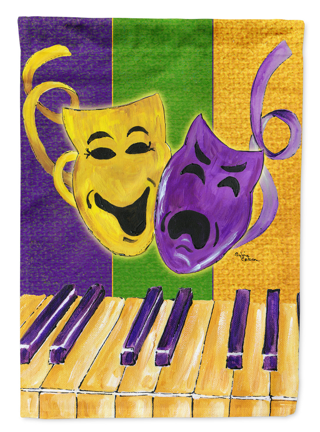 Mardi Gras Piano with Comedy and Tragedy Masks House Flag 28x40 Porch Sleeve Pole Decorative Outside Yard Banner Artwork Wall Hanging, Polyester