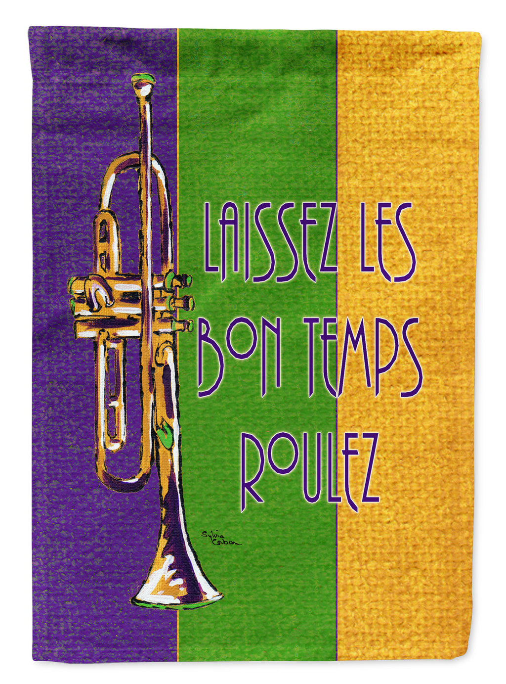 Trumpet Mardi Gras laissez la bonne temps rouler House Flag 28x40 Porch Sleeve Pole Decorative Outside Yard Banner Artwork Wall Hanging, Polyester