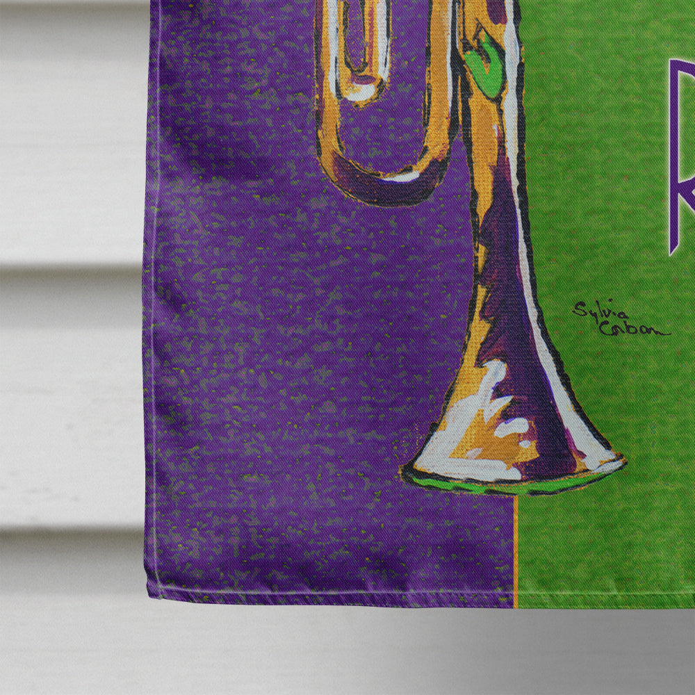 Trumpet Mardi Gras laissez la bonne temps rouler House Flag 28x40 Porch Sleeve Pole Decorative Outside Yard Banner Artwork Wall Hanging, Polyester