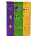 Mardi Gras Peace Faith and Justice House Flag 28x40 Porch Sleeve Pole Decorative Outside Yard Banner Artwork Wall Hanging, Polyester