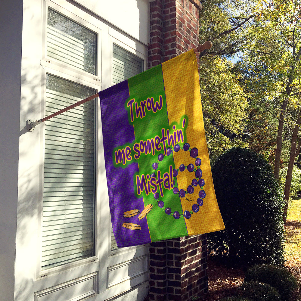 Mardi Gras Throw me something mister House Flag 28x40 Porch Sleeve Pole Decorative Outside Yard Banner Artwork Wall Hanging, Polyester