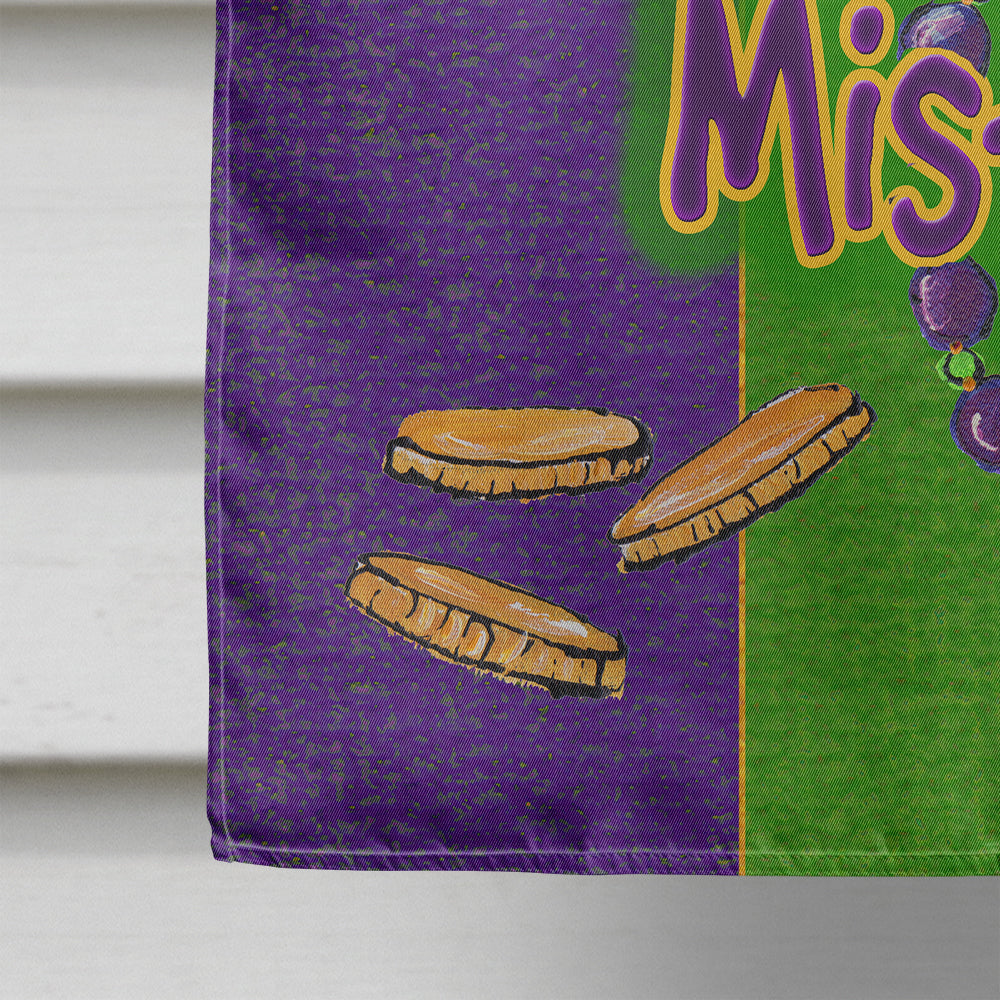 Mardi Gras Throw me something mister House Flag 28x40 Porch Sleeve Pole Decorative Outside Yard Banner Artwork Wall Hanging, Polyester