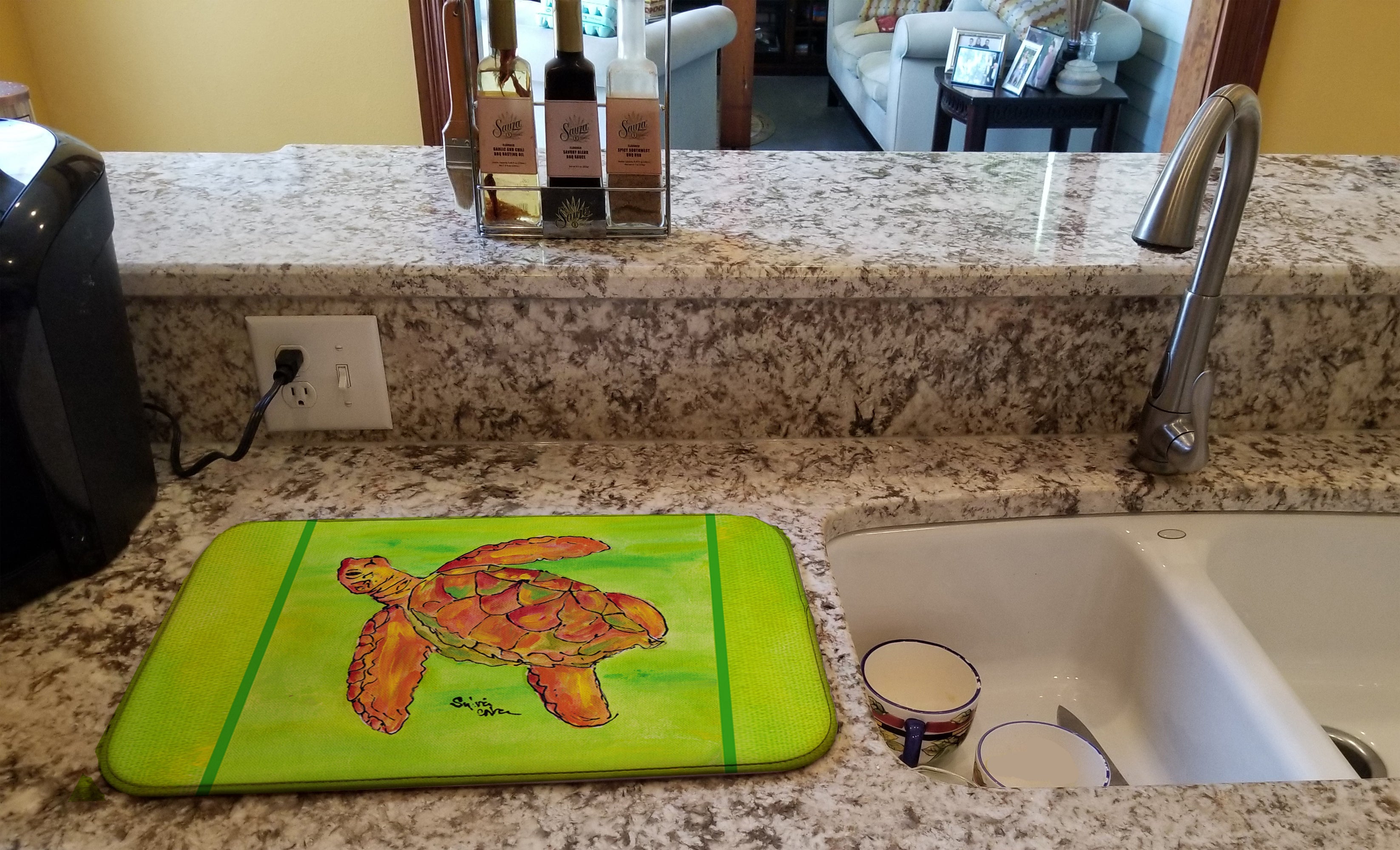 Turtle Dish Drying Mat Absorbent Dish Drying Mat Pad for Kitchen Counter Dish Drainer Mat for Countertop, 14 x 21", Multicolor