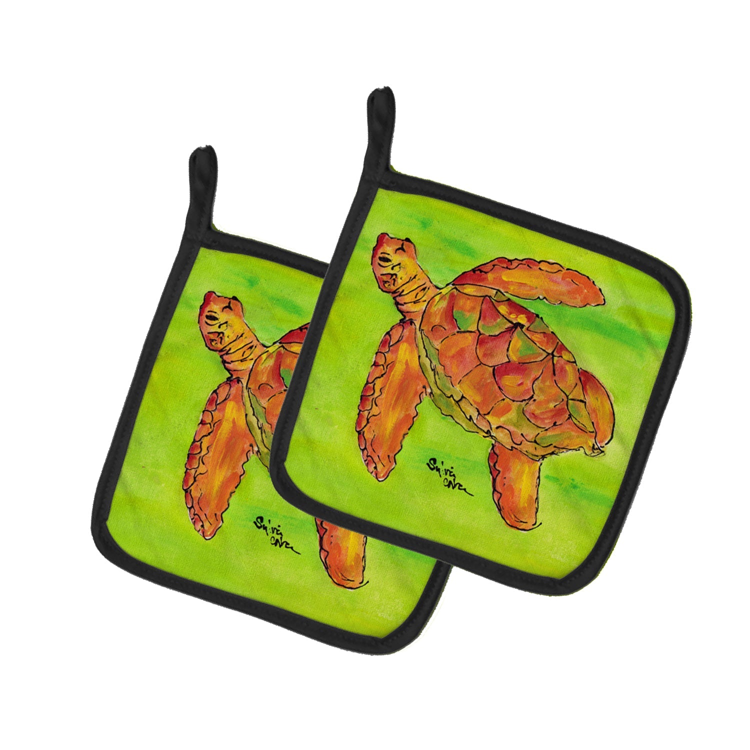 Turtle Pot Holder Set of 2 Heat Resistant Quilted Hot Pads 7.5 x 7.5 Inch, Insulated Kitchen Trivets for Cooking & Baking