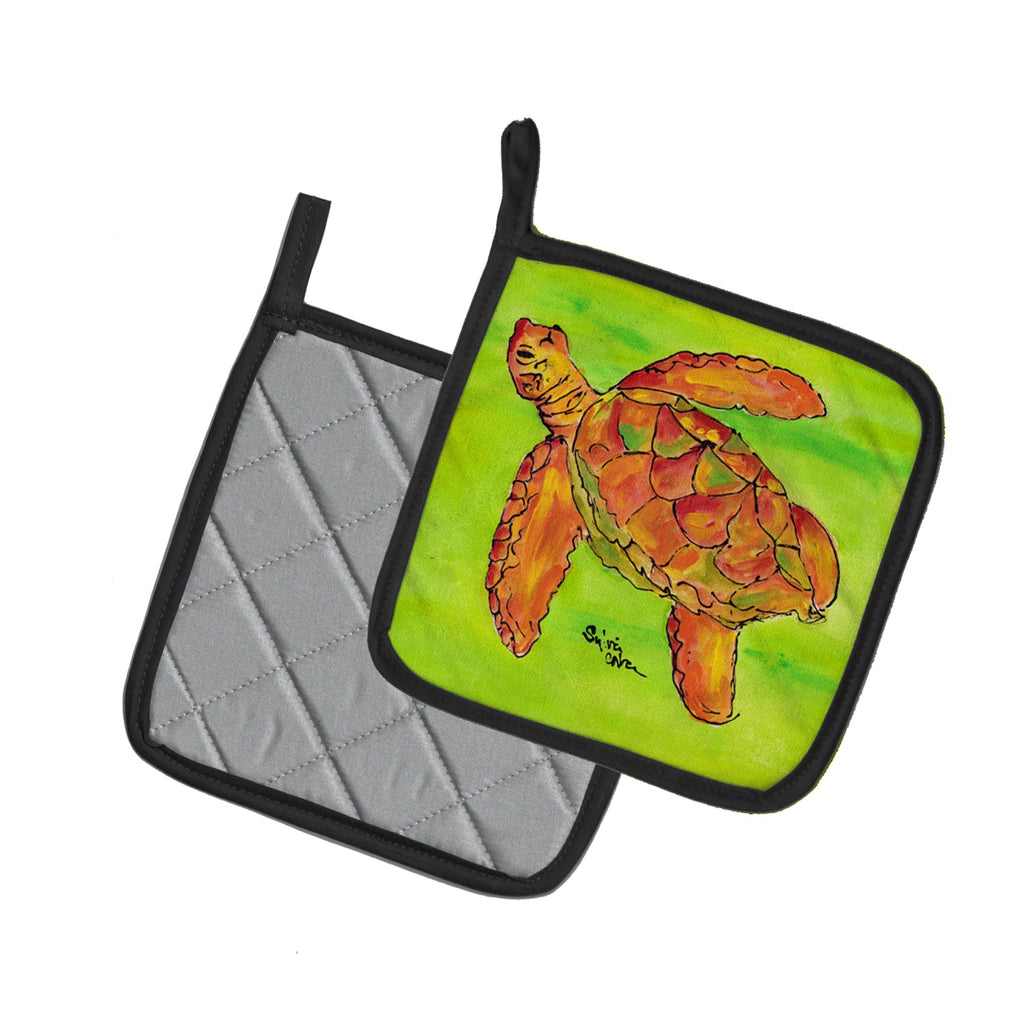Turtle Pot Holder Set of 2 Heat Resistant Quilted Hot Pads 7.5 x 7.5 Inch, Insulated Kitchen Trivets for Cooking & Baking