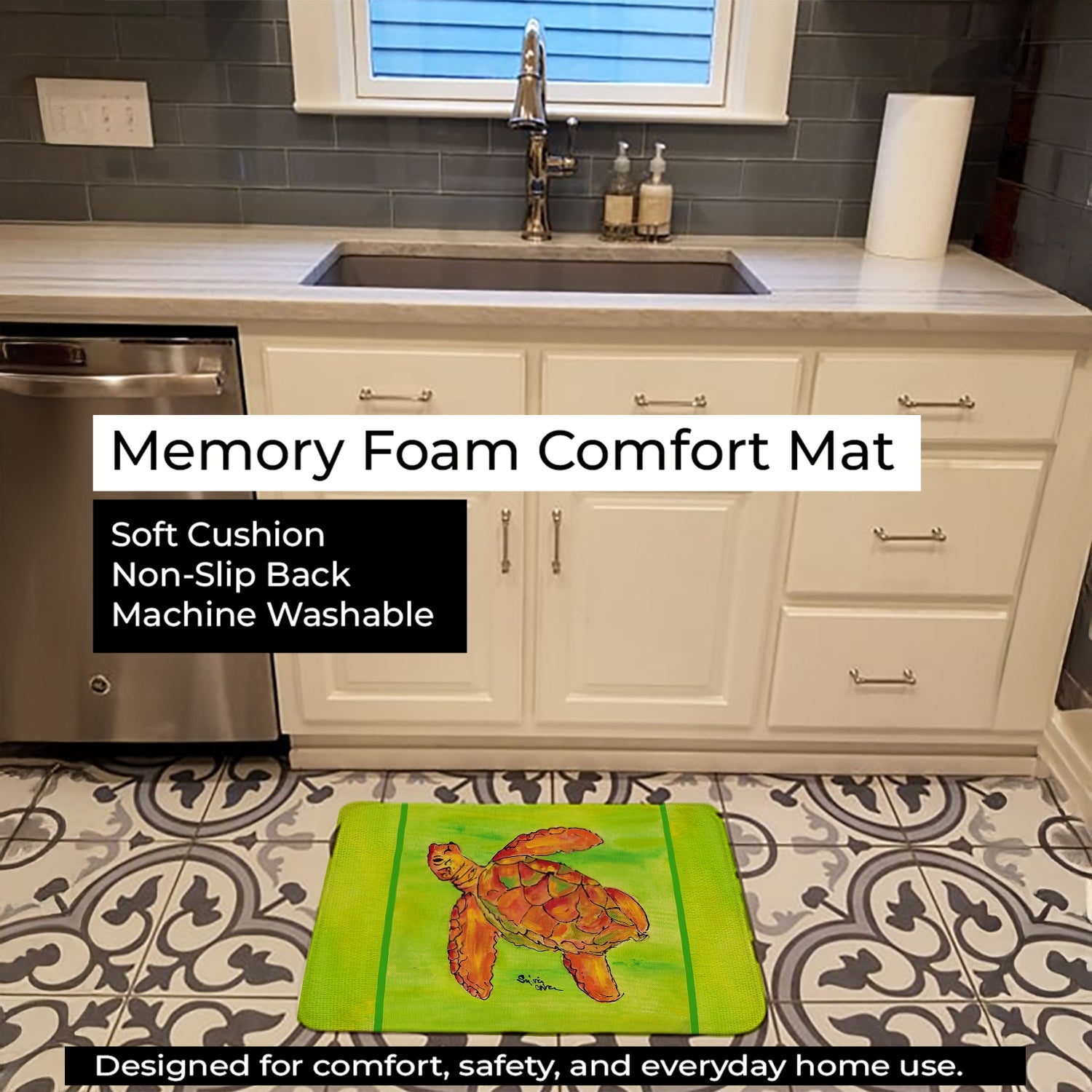 Turtle Memory Foam Kitchen Mat Machine Washable Anti-Fatigue Cushion Comfort Bath or Kitchen Rug