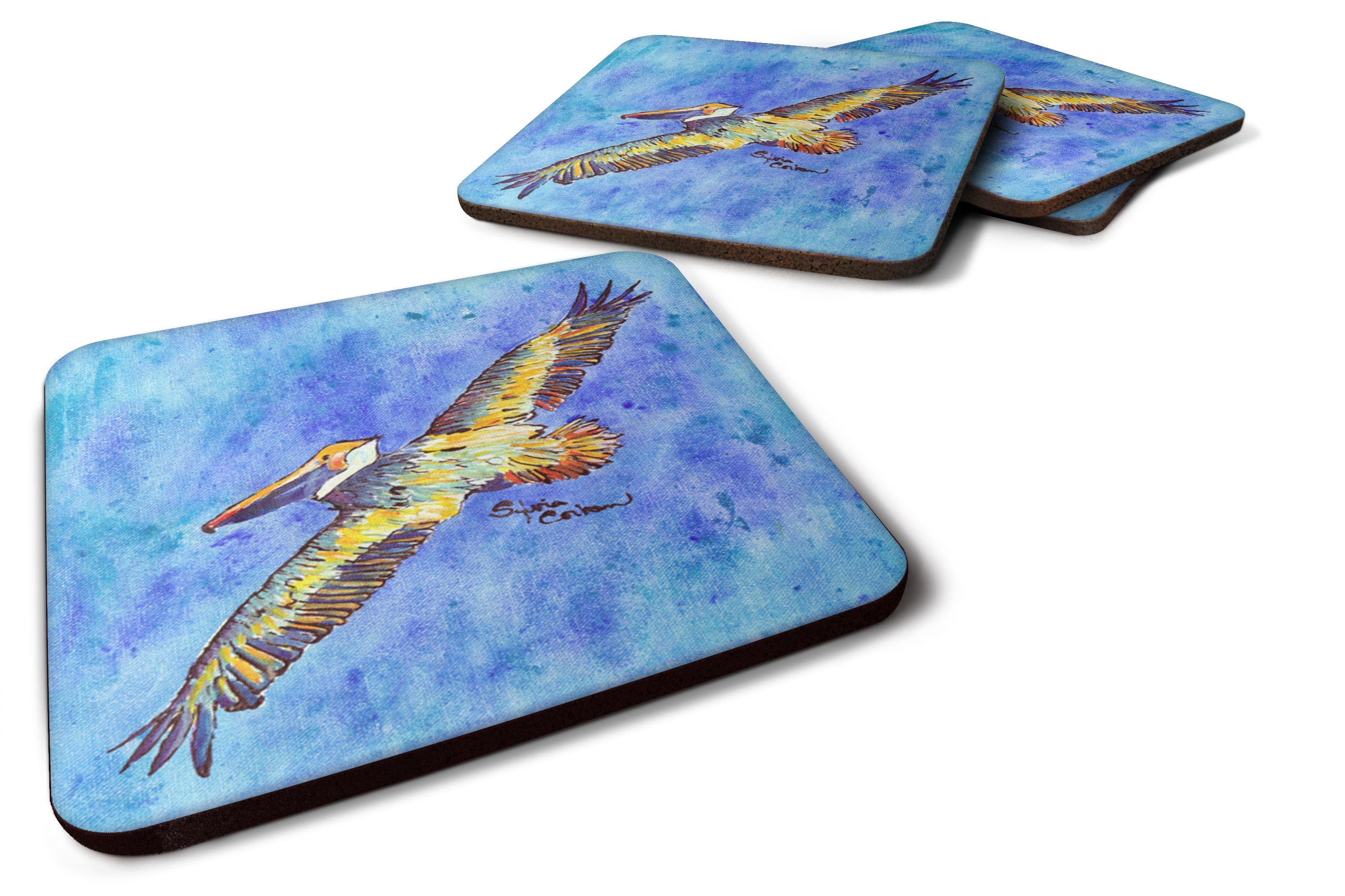 Pelican Foam Coasters Set of 4 Cup Coasters for Indoor Outdoor, Tabletop Protection, Anti Slip, Mouse pad Material
