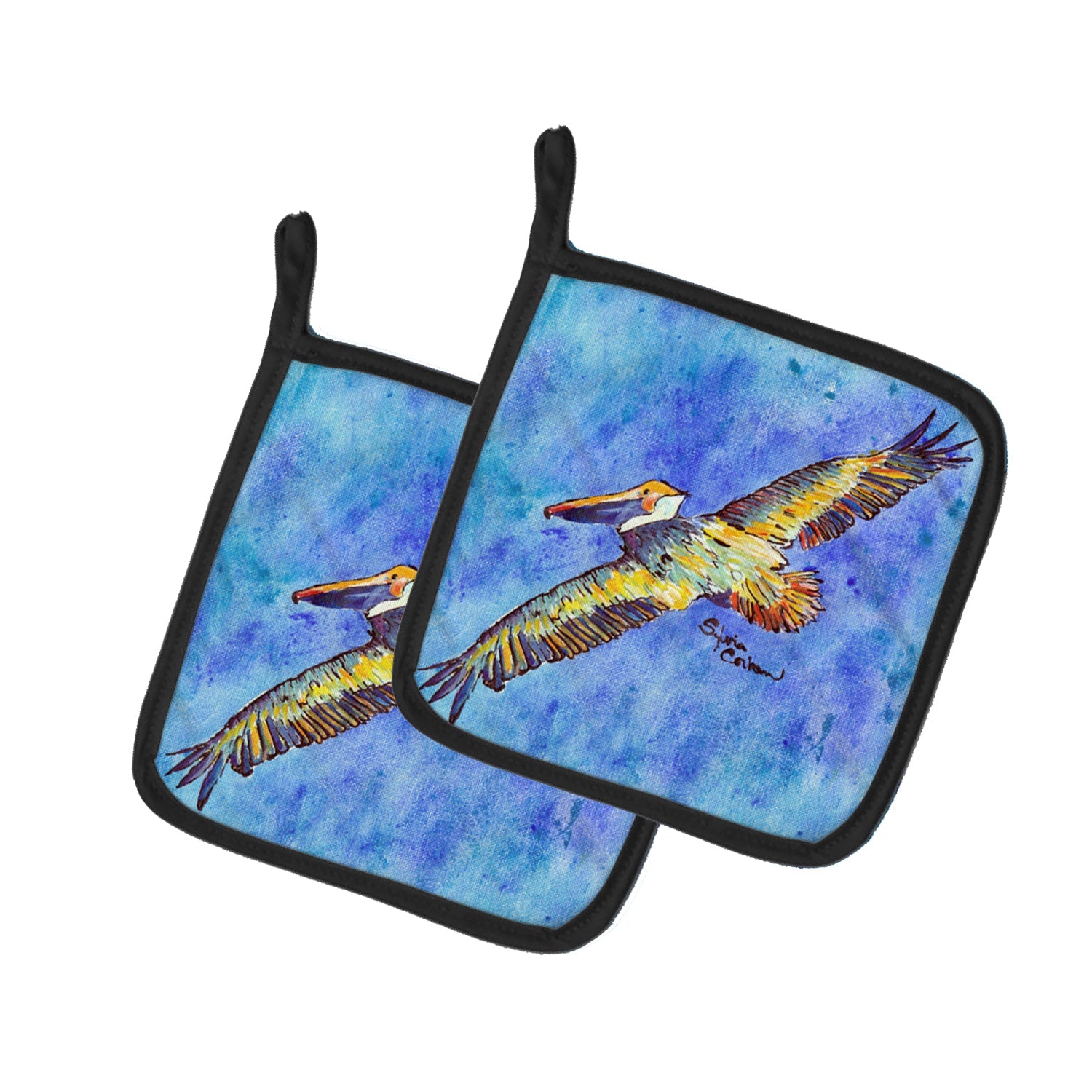 Pelican Pot Holder Set of 2 Heat Resistant Quilted Hot Pads 7.5 x 7.5 Inch, Insulated Kitchen Trivets for Cooking & Baking