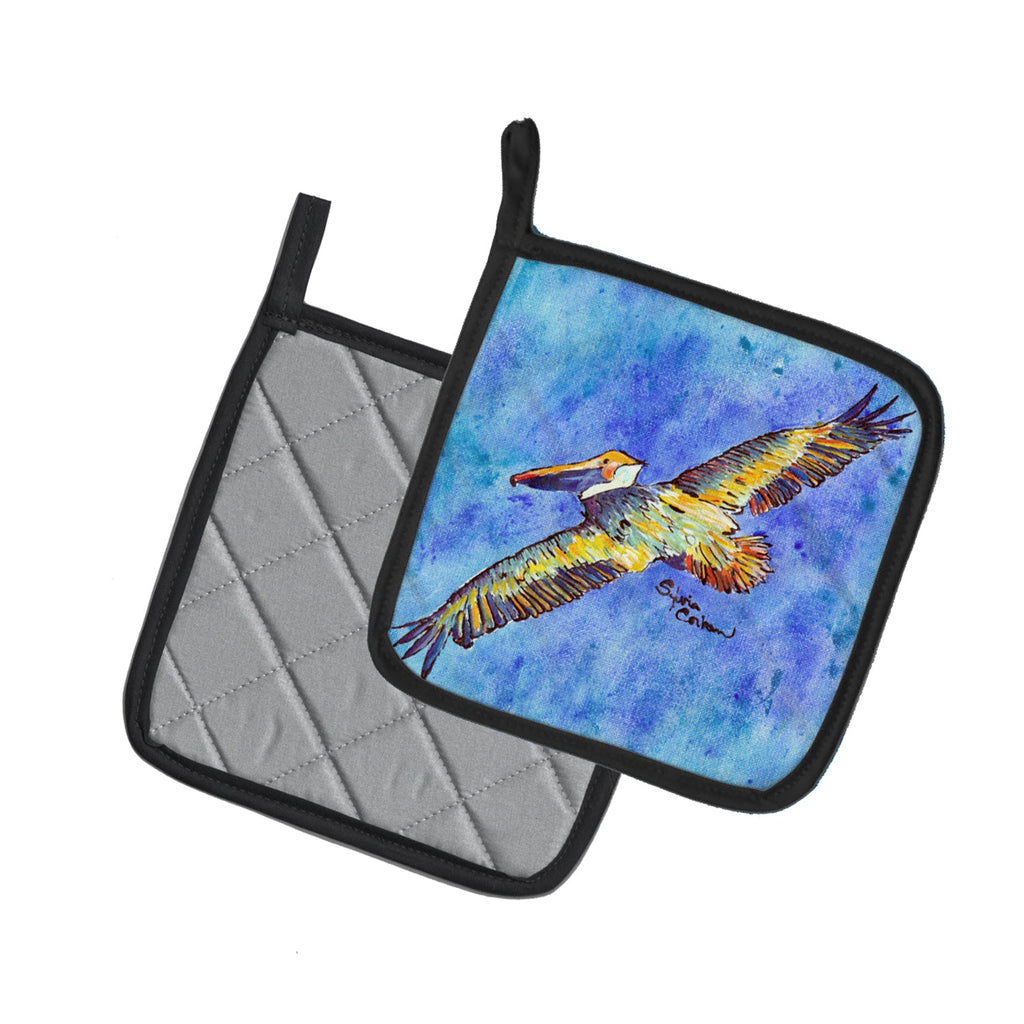 Pelican Pot Holder Set of 2 Heat Resistant Quilted Hot Pads 7.5 x 7.5 Inch, Insulated Kitchen Trivets for Cooking & Baking