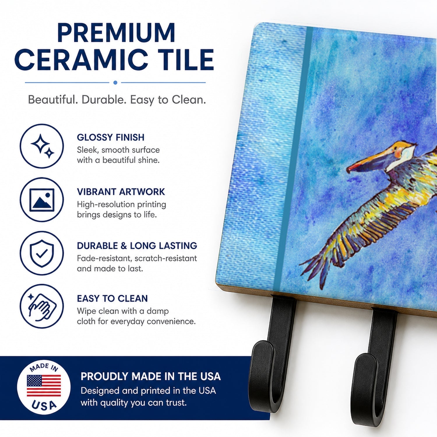 Pelican Leash or Key Holder Wall Hooks, Coat Rack Wall Mount, for Hanging Keys, Towels, Aprons, Leashes