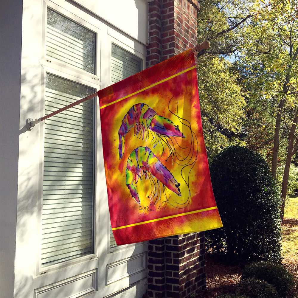 Bright Shrimp on Red House Flag 28x40 Porch Sleeve Pole Decorative Outside Yard Banner Artwork Wall Hanging, Polyester