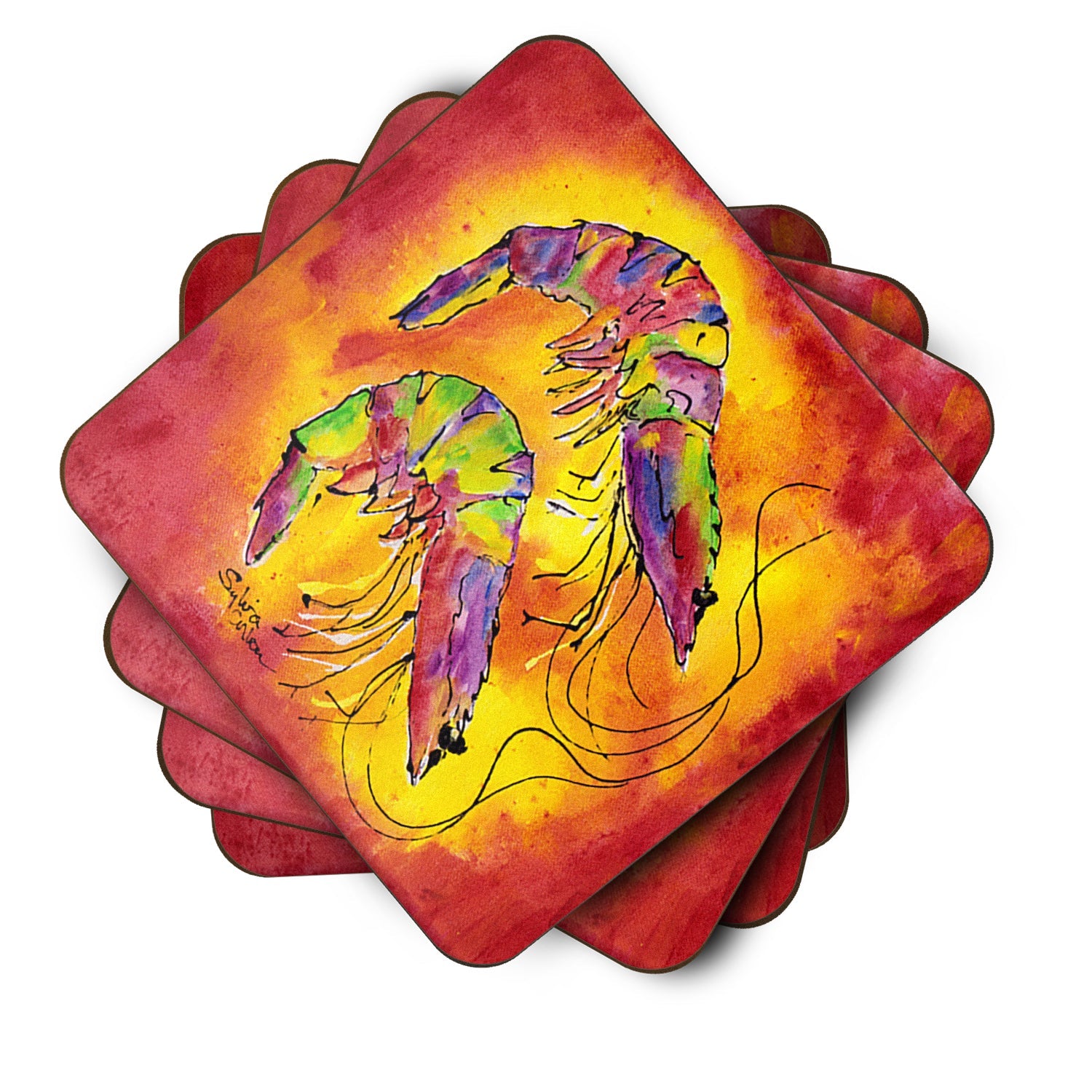 Bright Shrimp on Red Foam Coasters Set of 4 Cup Coasters for Indoor Outdoor, Tabletop Protection, Anti Slip, Mouse pad Material