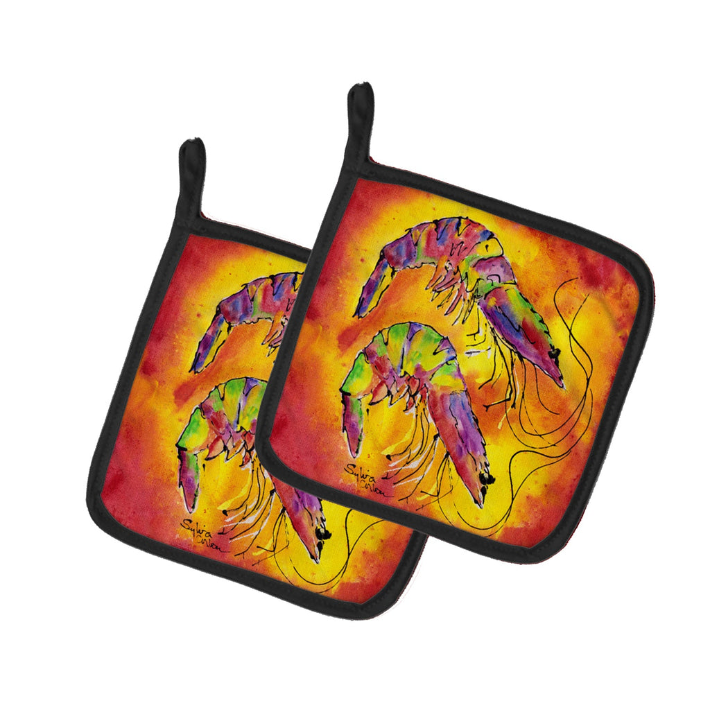 Bright Shrimp on Red Pot Holder Set of 2 Heat Resistant Quilted Hot Pads 7.5 x 7.5 Inch, Insulated Kitchen Trivets for Cooking & Baking