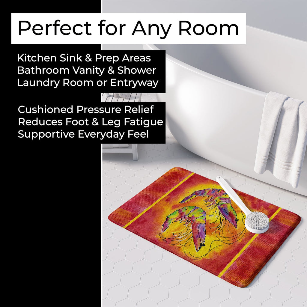 Bright Shrimp on Red Memory Foam Kitchen Mat Machine Washable Anti-Fatigue Cushion Comfort Bath or Kitchen Rug