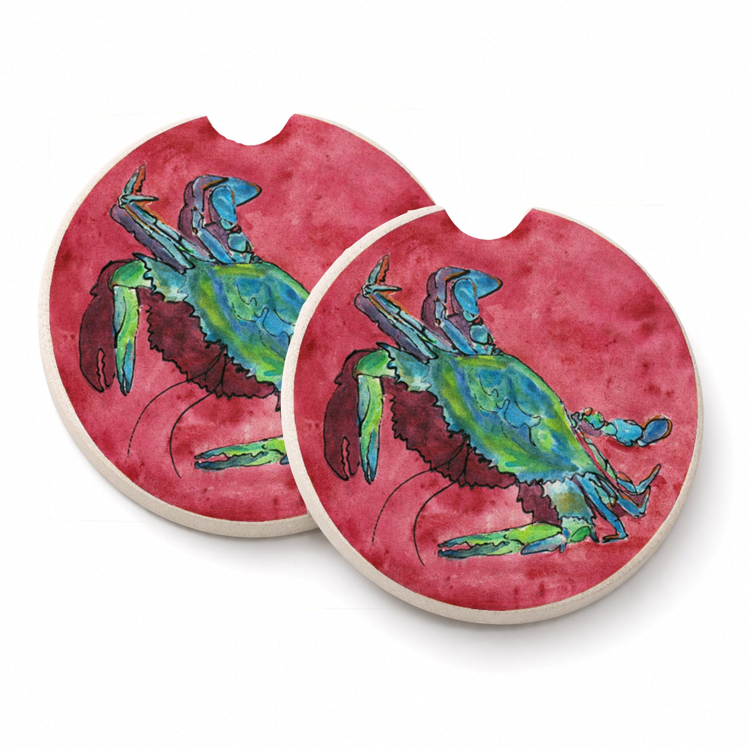 Crab Set of 2 Cup Holder Car Coasters Absorbent Round Sandstone Coasters Gifts for Men or Women, 2.5, Multicolor