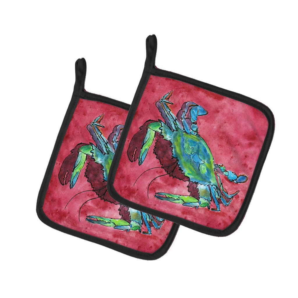 Crab Pot Holder Set of 2 Heat Resistant Quilted Hot Pads 7.5 x 7.5 Inch, Insulated Kitchen Trivets for Cooking & Baking