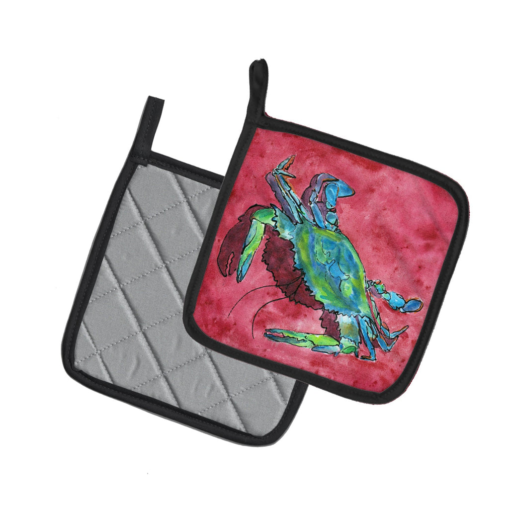 Crab Pot Holder Set of 2 Heat Resistant Quilted Hot Pads 7.5 x 7.5 Inch, Insulated Kitchen Trivets for Cooking & Baking