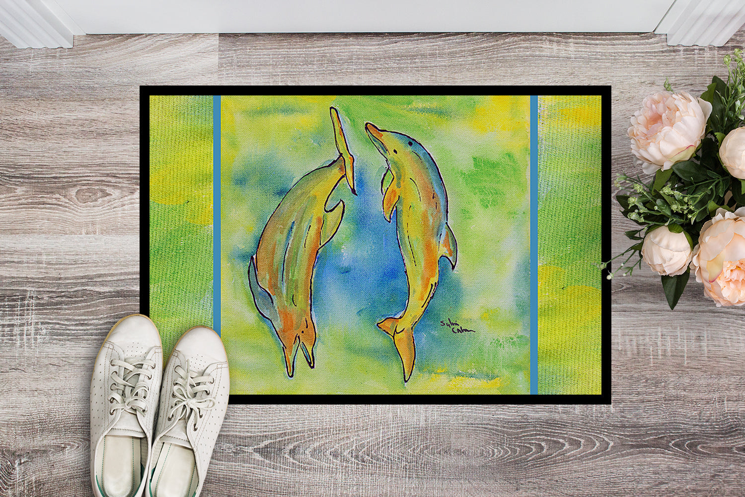 Dolphin Doormat Indoor Outdoor 24H X 36W Front Door Mat Rugs for Entryway, Non Slip Washable Low Pile,