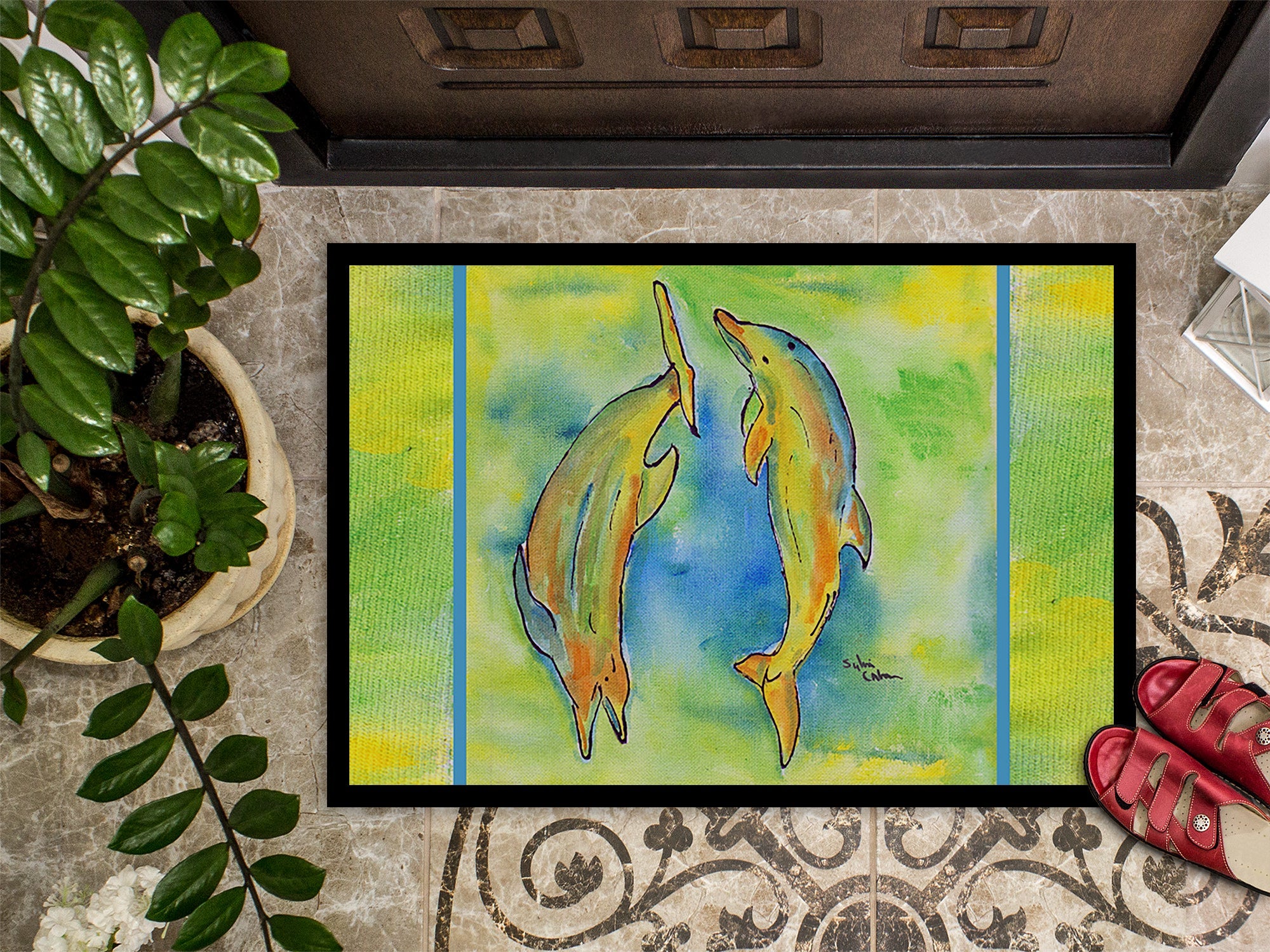 Dolphin Doormat Indoor Outdoor 18H X 27W Front Door Mat Rugs for Entryway, Non Slip Washable