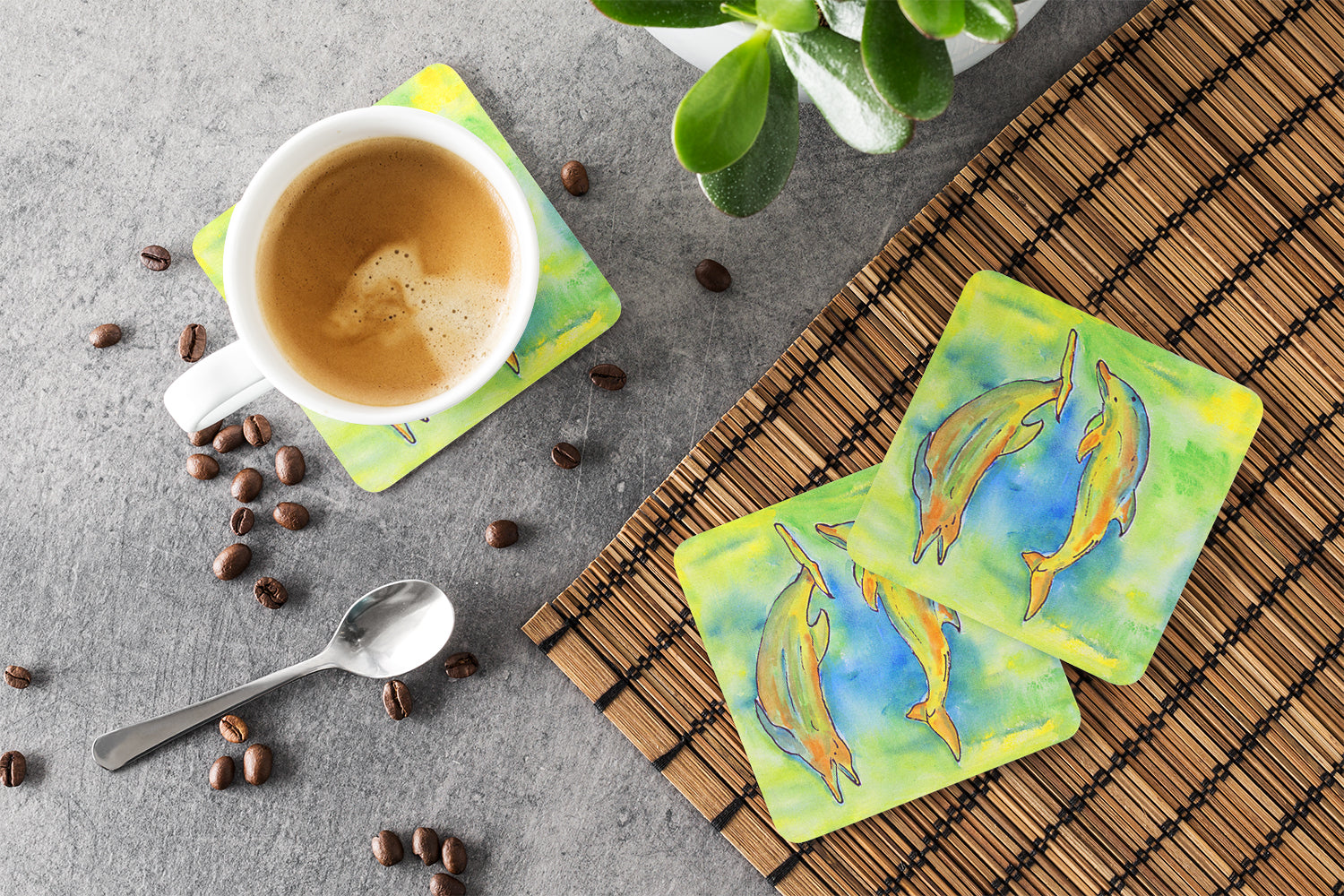 Dolphin Foam Coasters Set of 4 Cup Coasters for Indoor Outdoor, Tabletop Protection, Anti Slip, Mouse pad Material