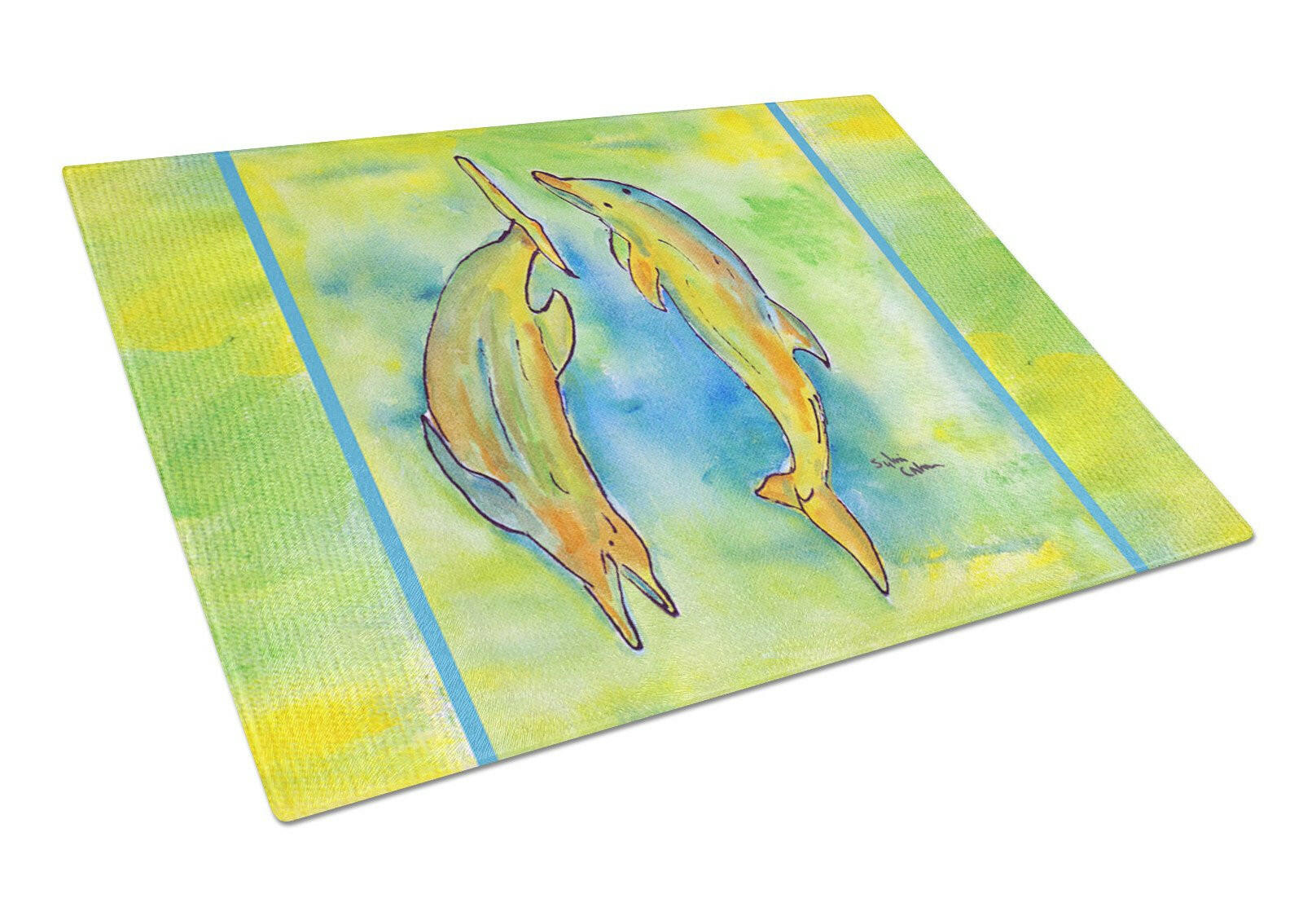 Dolphin Cutting Board Tempered Glass Kitchen Cutting Surface, Heat Resistant Chopping, Non-Slip Feet, Food Prep & Serving