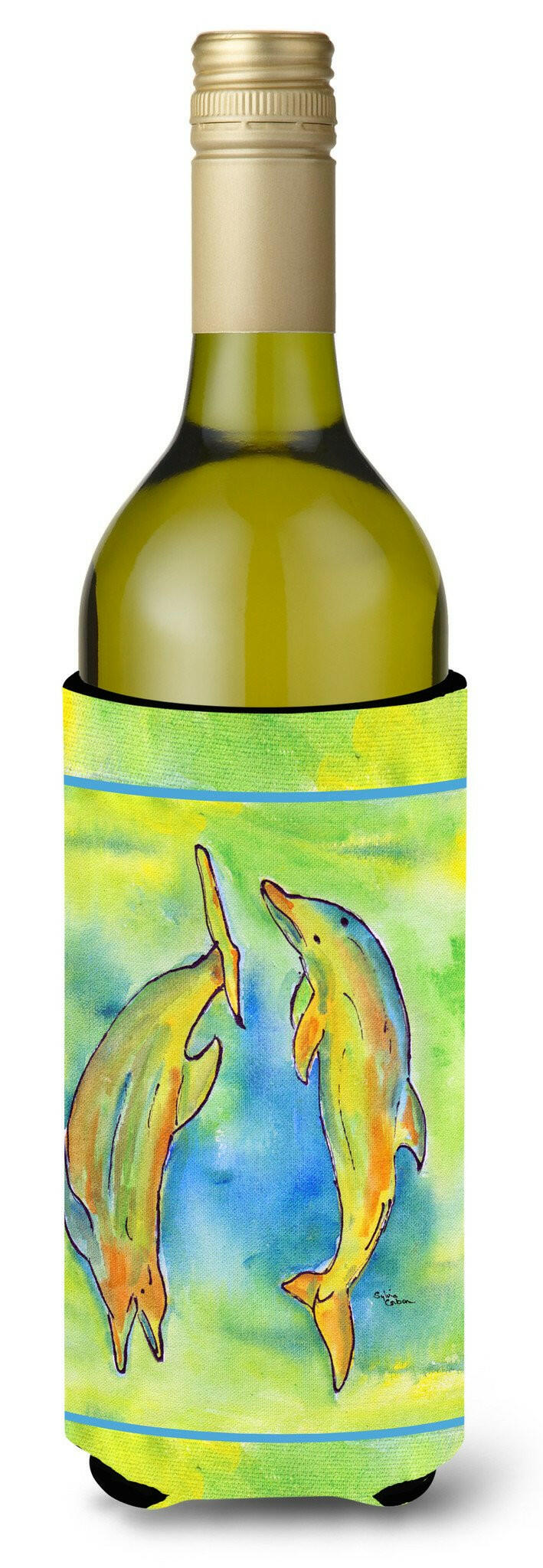 Dolphin Wine Bottle Hugger Gift Sleeve for Standard 750 ml Bottles, Insulated Reusable Also Fits Mini Shot & Pint Bottles