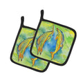 Dolphin Pot Holder Set of 2 Heat Resistant Quilted Hot Pads 7.5 x 7.5 Inch, Insulated Kitchen Trivets for Cooking & Baking
