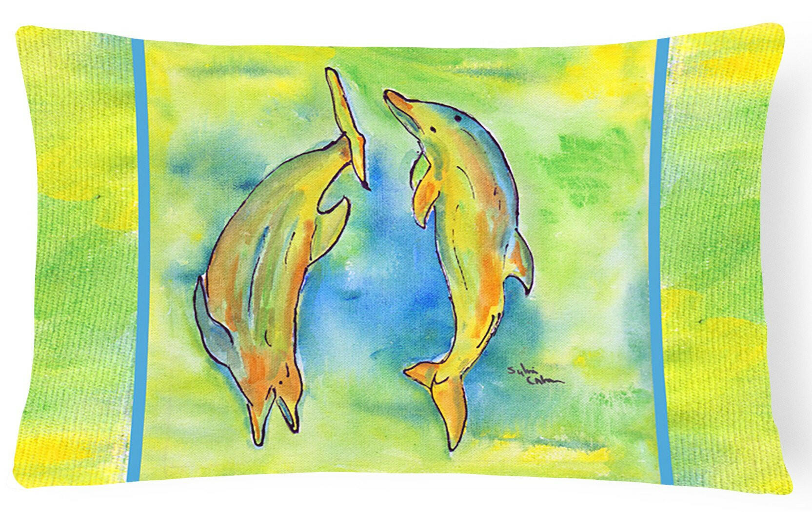 Dolphin Decorative Throw Pillow 12x16 Indoor Outdoor Accent Cushion, Fabric Cover with Insert for Sofa, Bed, Porch & Living Room