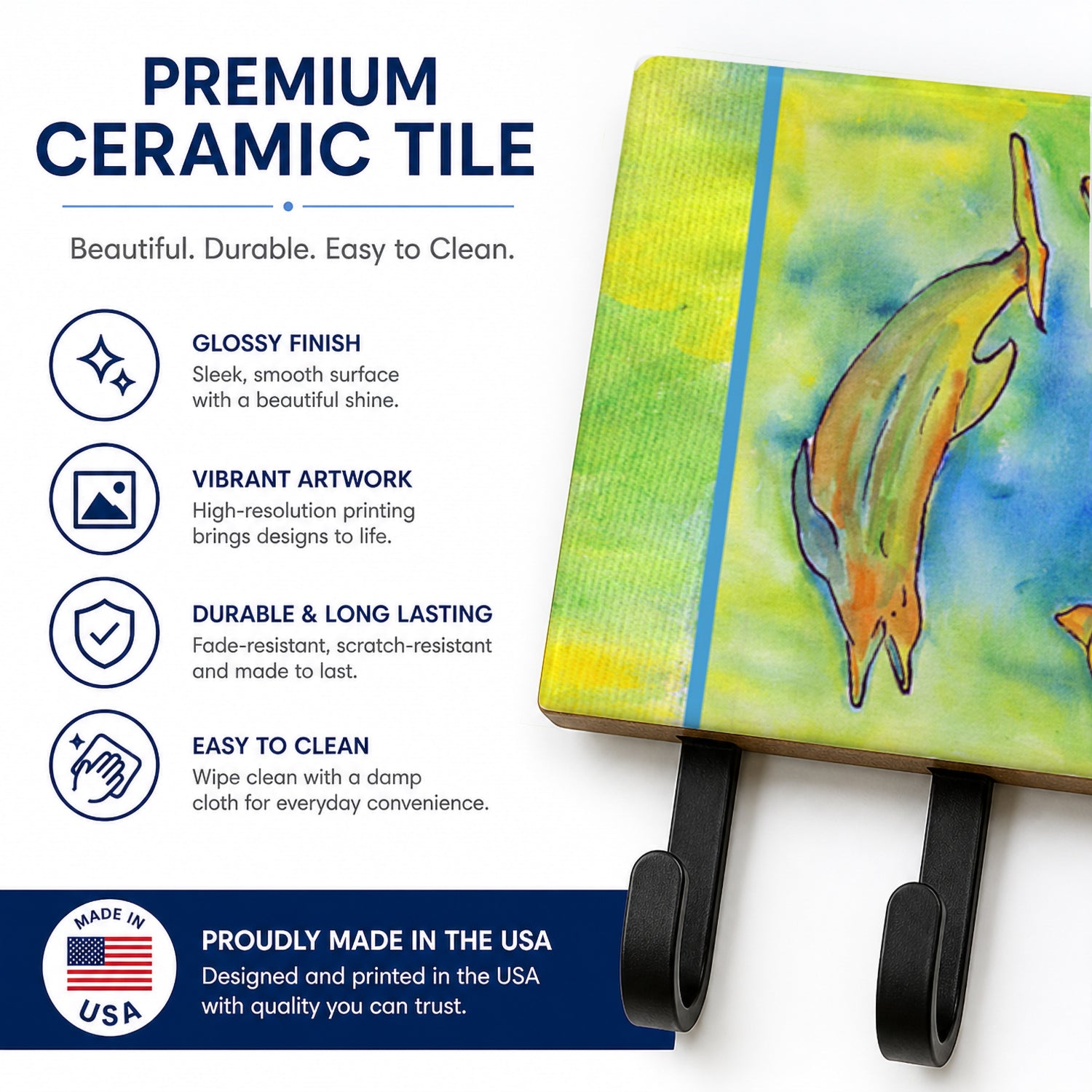Dolphin Leash or Key Holder Wall Hooks, Coat Rack Wall Mount, for Hanging Keys, Towels, Aprons, Leashes