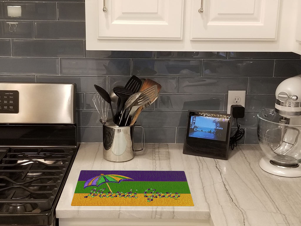 Mardi Gras Cutting Board Tempered Glass Kitchen Cutting Surface, Heat Resistant Chopping, Non-Slip Feet, Food Prep & Serving