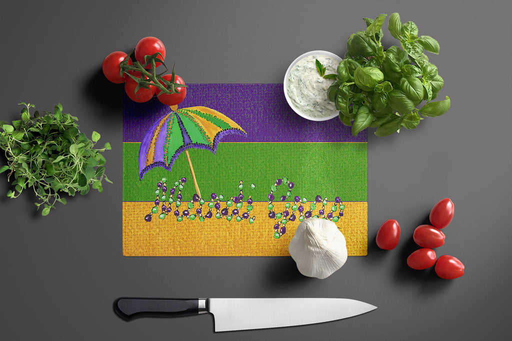 Mardi Gras Cutting Board Tempered Glass Kitchen Cutting Surface, Heat Resistant Chopping, Non-Slip Feet, Food Prep & Serving