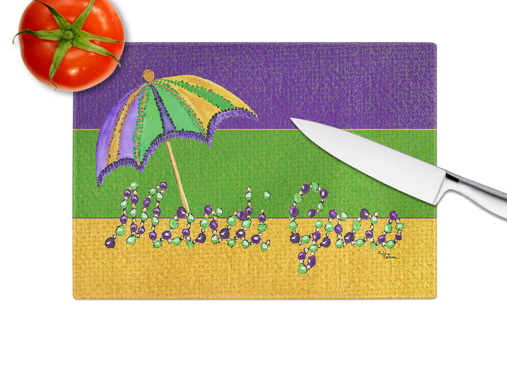 Mardi Gras Cutting Board Tempered Glass Kitchen Cutting Surface, Heat Resistant Chopping, Non-Slip Feet, Food Prep & Serving