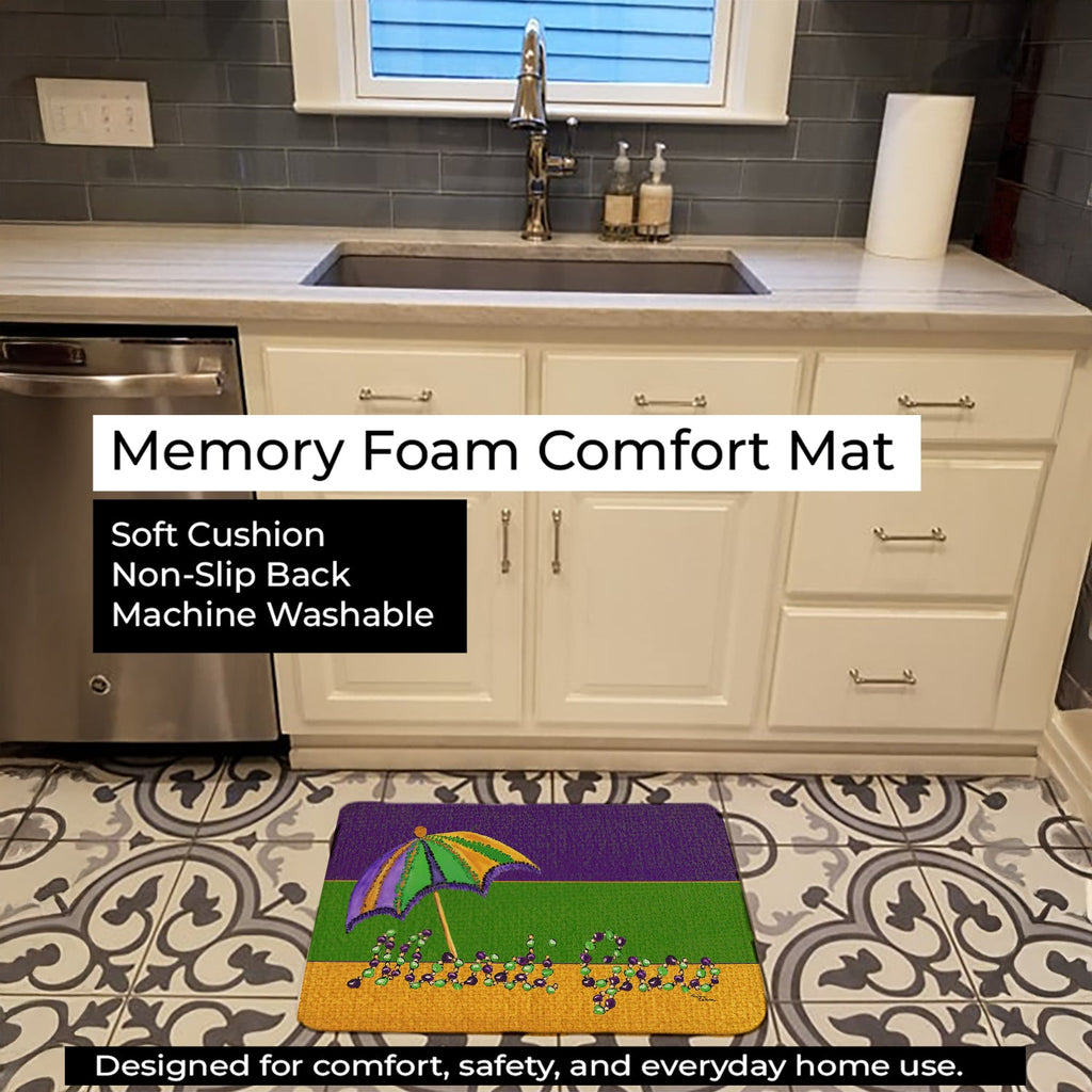 Mardi Gras Memory Foam Kitchen Mat Machine Washable Anti-Fatigue Cushion Comfort Bath or Kitchen Rug