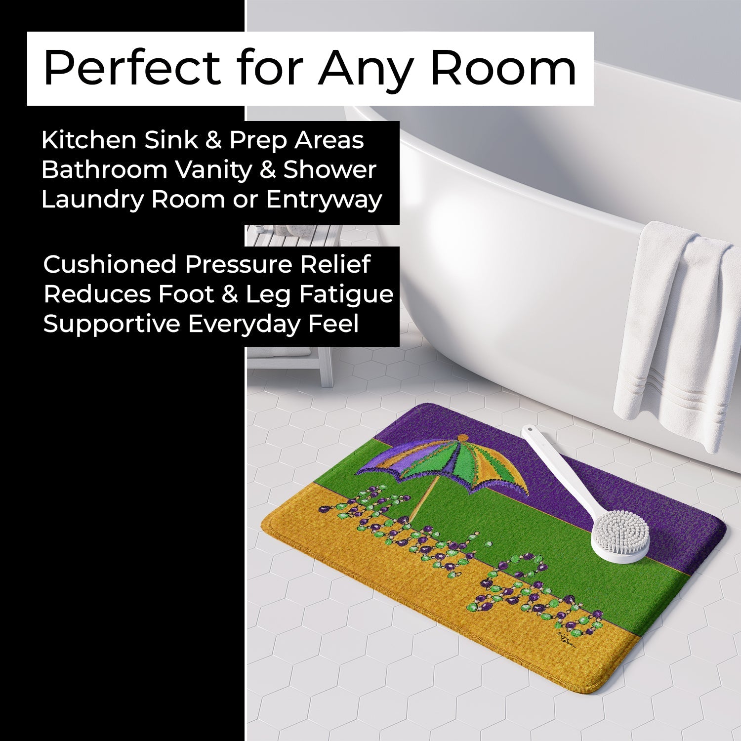 Mardi Gras Memory Foam Kitchen Mat Machine Washable Anti-Fatigue Cushion Comfort Bath or Kitchen Rug