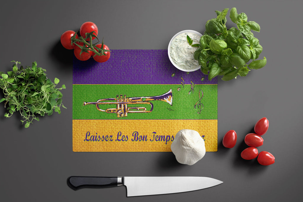 Mardi Gras Cutting Board Tempered Glass Kitchen Cutting Surface, Heat Resistant Chopping, Non-Slip Feet, Food Prep & Serving