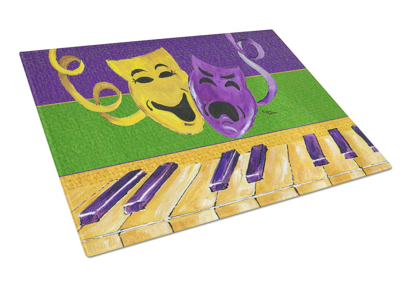 Mardi Gras Cutting Board Tempered Glass Kitchen Cutting Surface, Heat Resistant Chopping, Non-Slip Feet, Food Prep & Serving