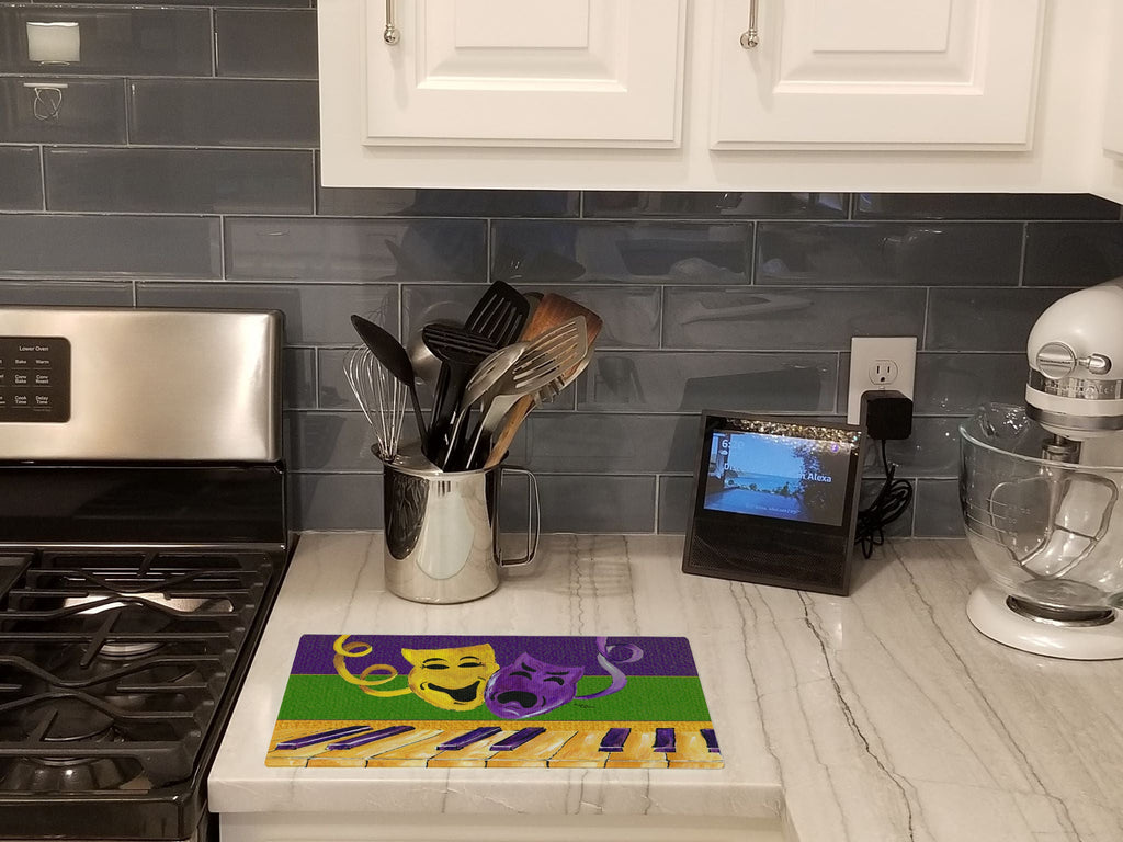 Mardi Gras Cutting Board Tempered Glass Kitchen Cutting Surface, Heat Resistant Chopping, Non-Slip Feet, Food Prep & Serving