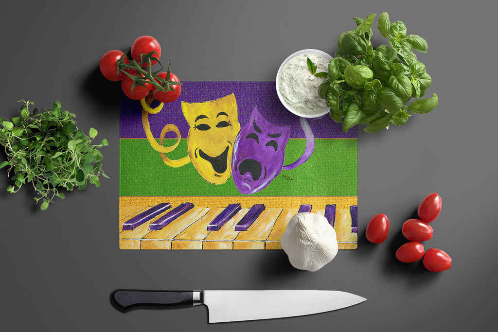 Mardi Gras Cutting Board Tempered Glass Kitchen Cutting Surface, Heat Resistant Chopping, Non-Slip Feet, Food Prep & Serving