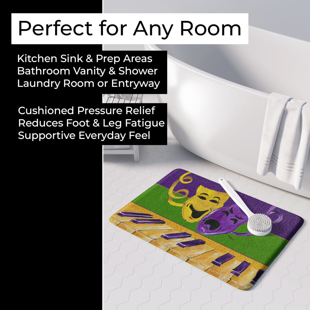 Mardi Gras Memory Foam Kitchen Mat Machine Washable Anti-Fatigue Cushion Comfort Bath or Kitchen Rug