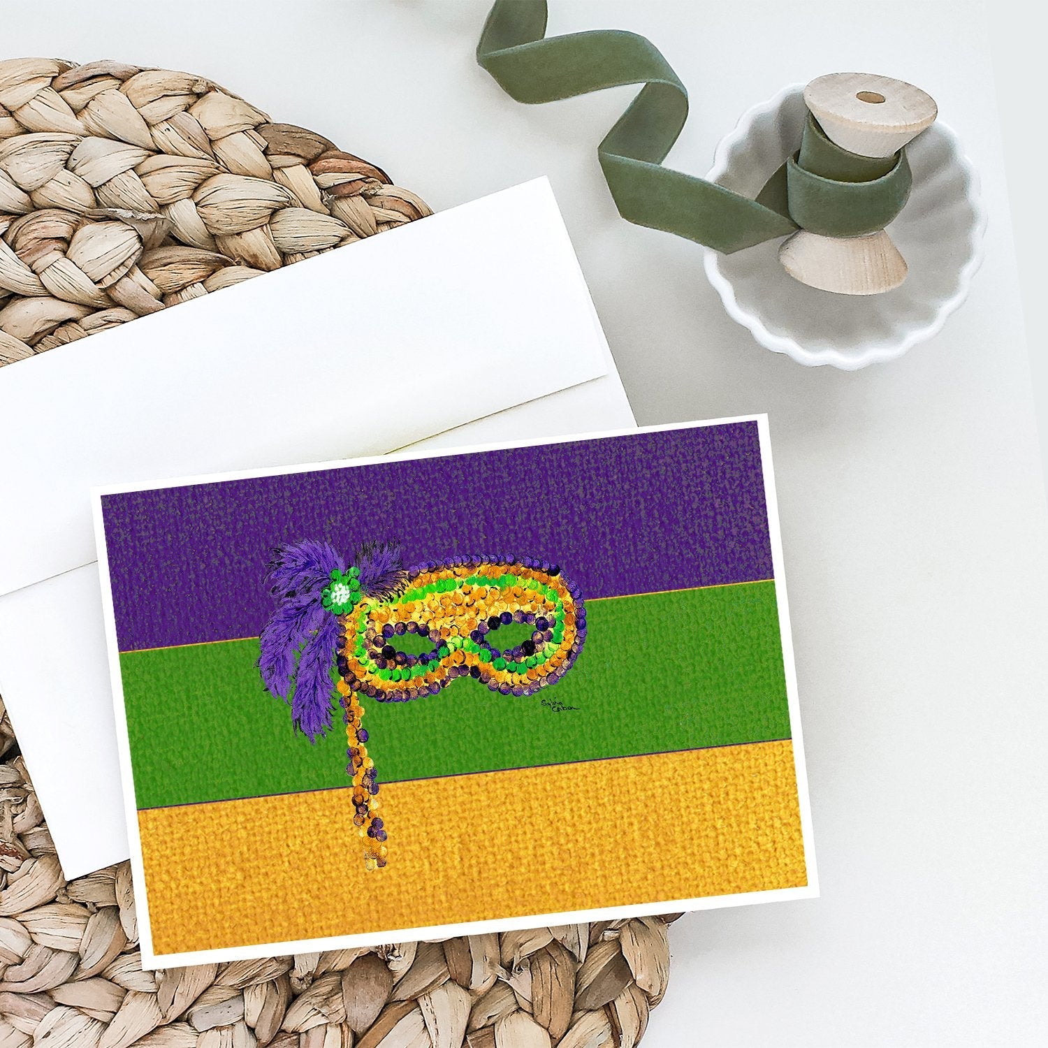 Mardi Gras Greeting Cards Pack of 8 Blank Cards with Envelopes Whimsical A7 Size 5x7