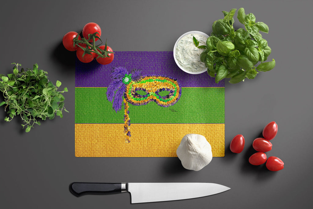 Mardi Gras Cutting Board Tempered Glass Kitchen Cutting Surface, Heat Resistant Chopping, Non-Slip Feet, Food Prep & Serving