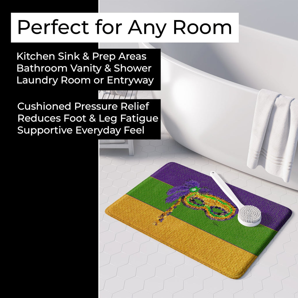 Mardi Gras Memory Foam Kitchen Mat Machine Washable Anti-Fatigue Cushion Comfort Bath or Kitchen Rug