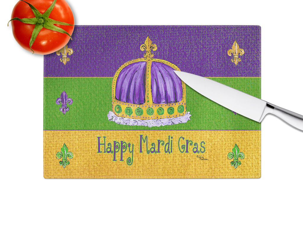 Mardi Gras Cutting Board Tempered Glass Kitchen Cutting Surface, Heat Resistant Chopping, Non-Slip Feet, Food Prep & Serving