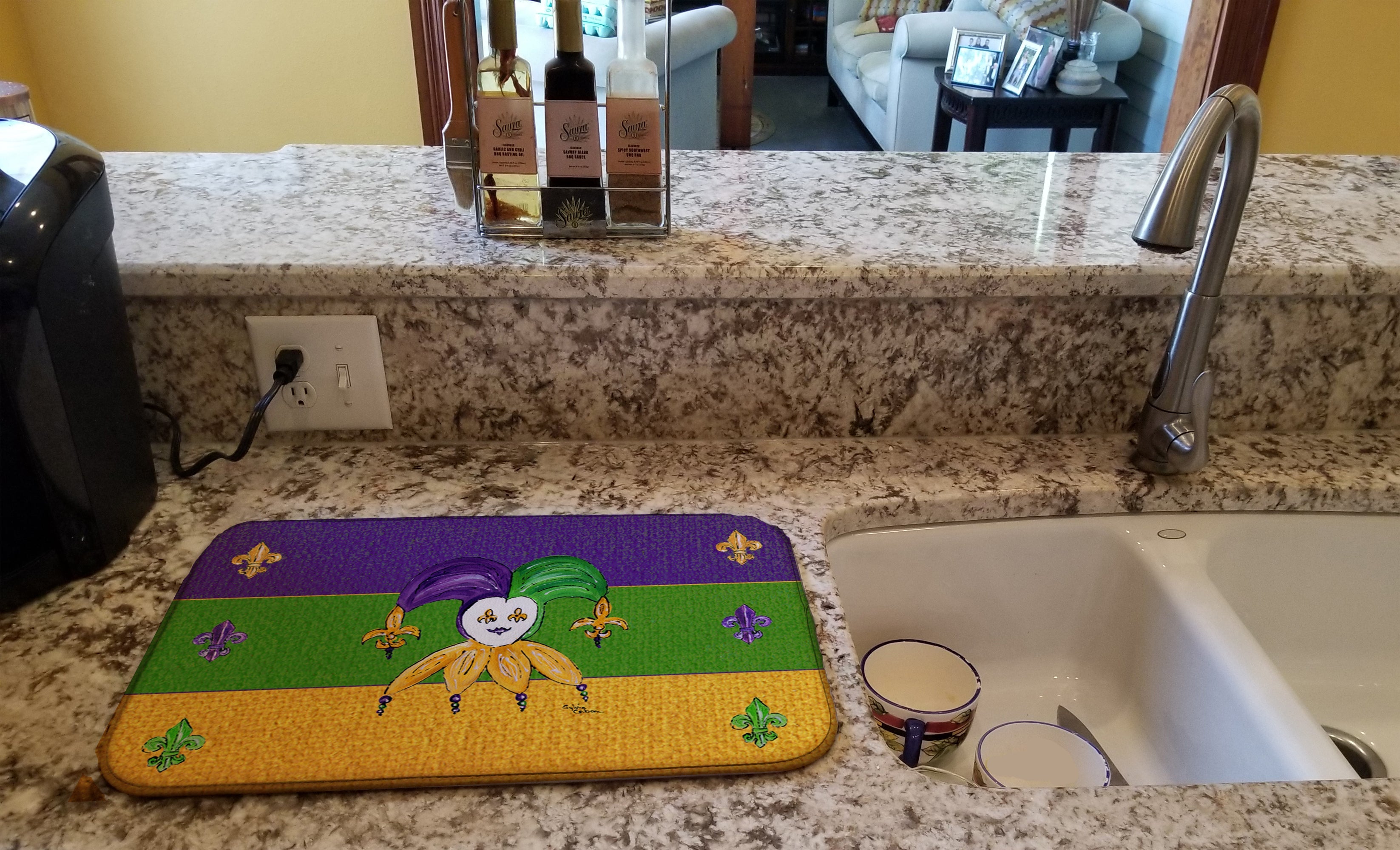 Mardi Gras Dish Drying Mat Absorbent Dish Drying Mat Pad for Kitchen Counter Dish Drainer Mat for Countertop, 14 x 21", Multicolor