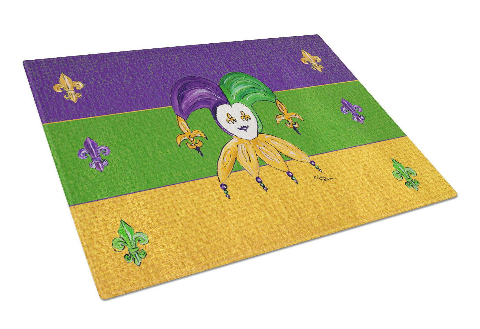 Mardi Gras Cutting Board Tempered Glass Kitchen Cutting Surface, Heat Resistant Chopping, Non-Slip Feet, Food Prep & Serving