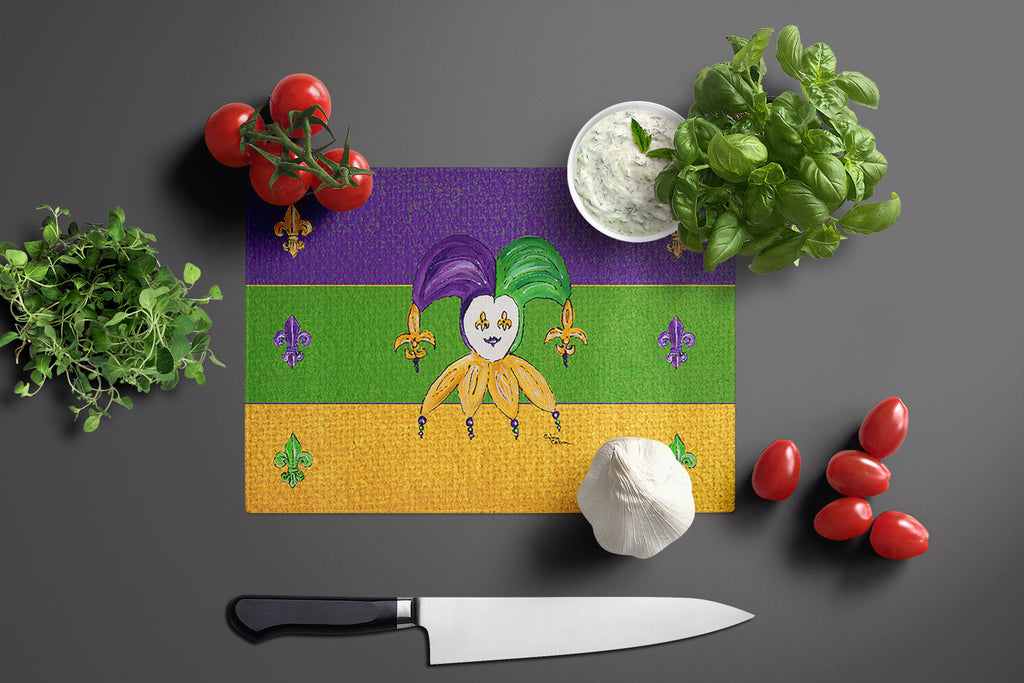 Mardi Gras Cutting Board Tempered Glass Kitchen Cutting Surface, Heat Resistant Chopping, Non-Slip Feet, Food Prep & Serving