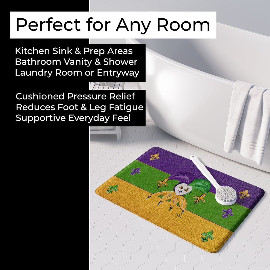 Mardi Gras Memory Foam Kitchen Mat Machine Washable Anti-Fatigue Cushion Comfort Bath or Kitchen Rug