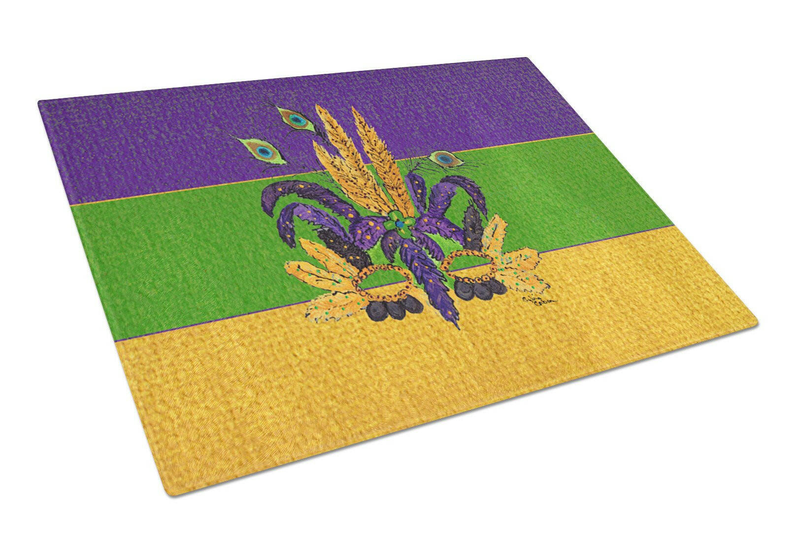 Mardi Gras Mask Cutting Board Tempered Glass Kitchen Cutting Surface, Heat Resistant Chopping, Non-Slip Feet, Food Prep & Serving