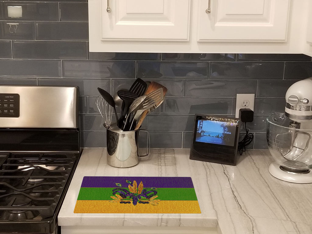 Mardi Gras Mask Cutting Board Tempered Glass Kitchen Cutting Surface, Heat Resistant Chopping, Non-Slip Feet, Food Prep & Serving