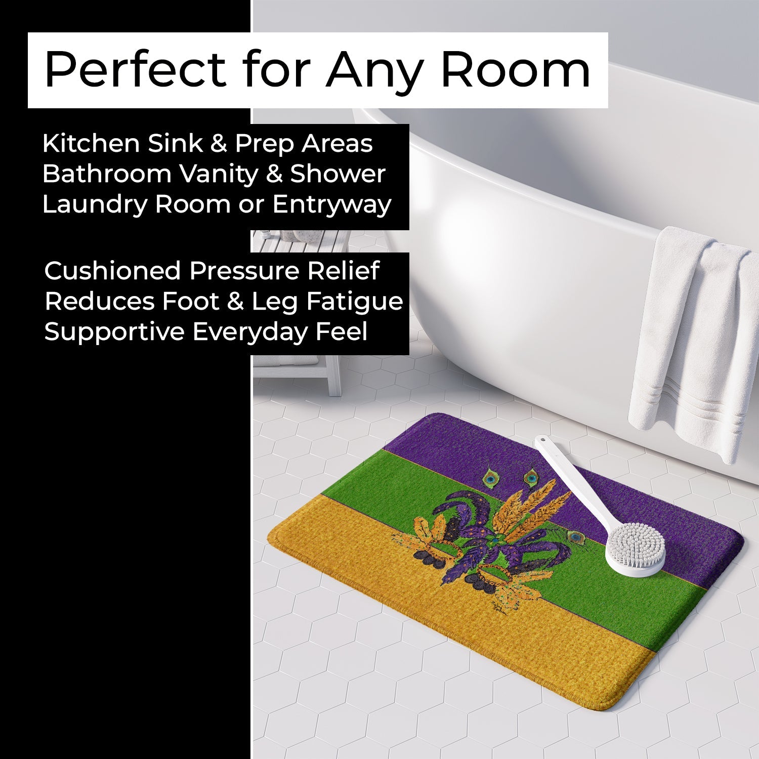 Mardi Gras Mask Memory Foam Kitchen Mat Machine Washable Anti-Fatigue Cushion Comfort Bath or Kitchen Rug